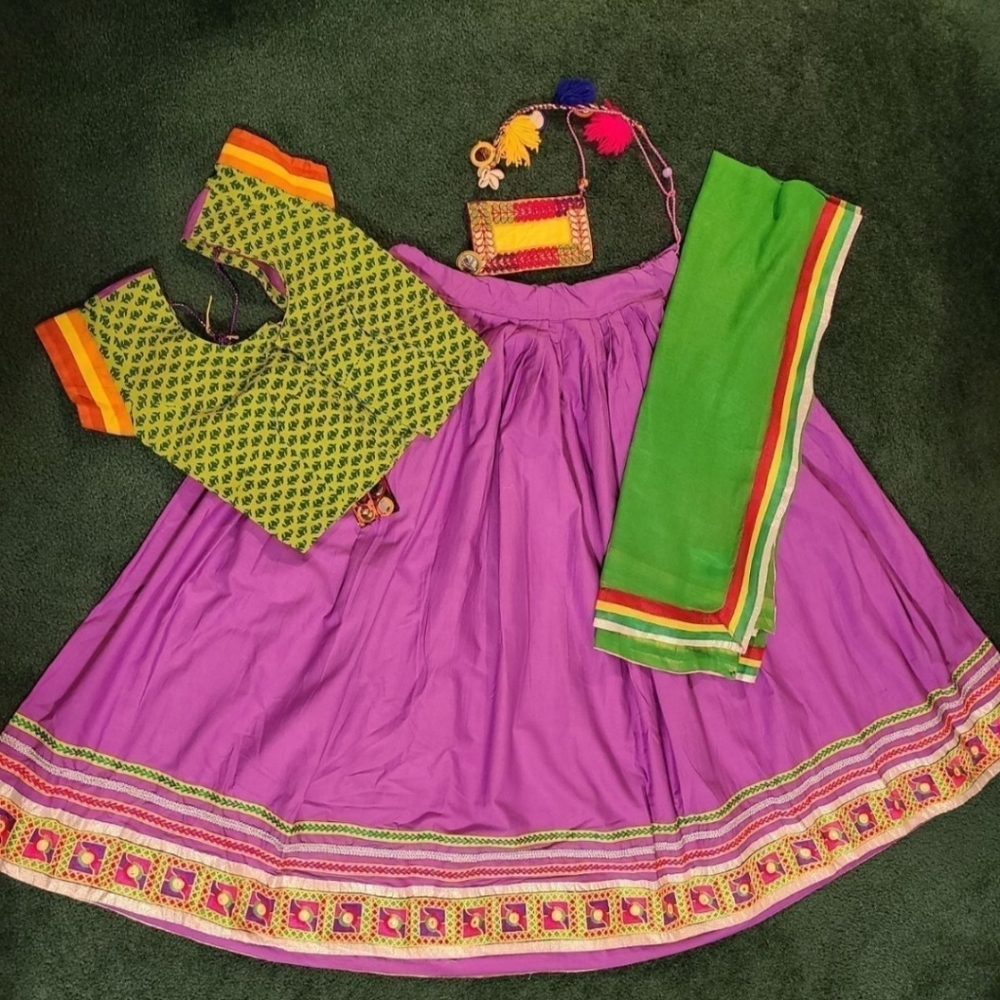 Purple and Green Festive Lehenga Choli Set by